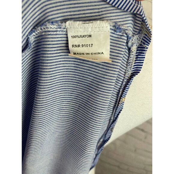 ANTHROPOLOGY SOLITAIRE striped white blue cold shoulder flared top tunic S - Picture 9 of 9